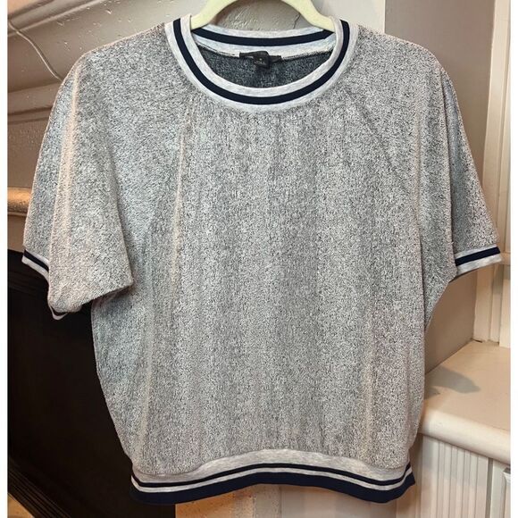 J. Crew Terry Cloth Fuzzy Soft Fleece Pullover Top Grey Navy Size Small - Picture 1 of 10